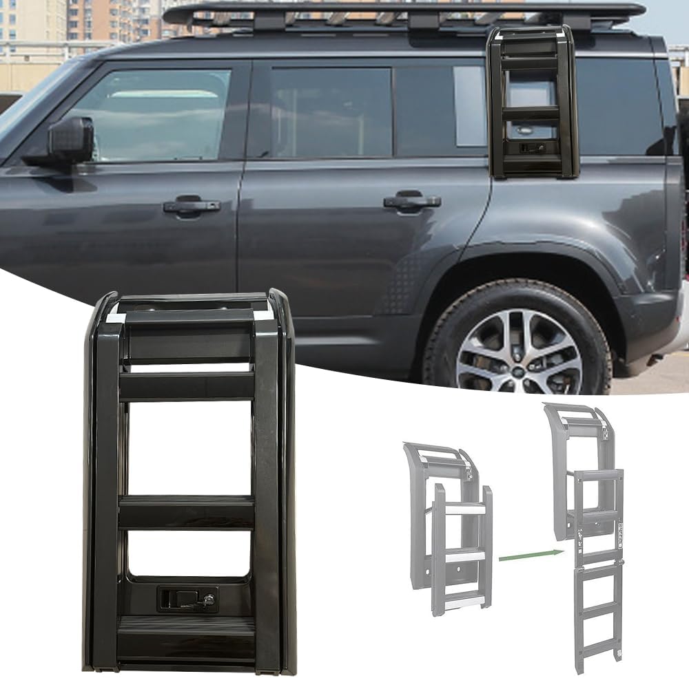 Foldable Liftable Ladder Protective Frame Side Roof Rack Access Ladder Window Roof Step Ladder Fits for Land Rover Defender 90 110 130 2020 2021 2022 2023 2024 (Carpathian Grey), S-001