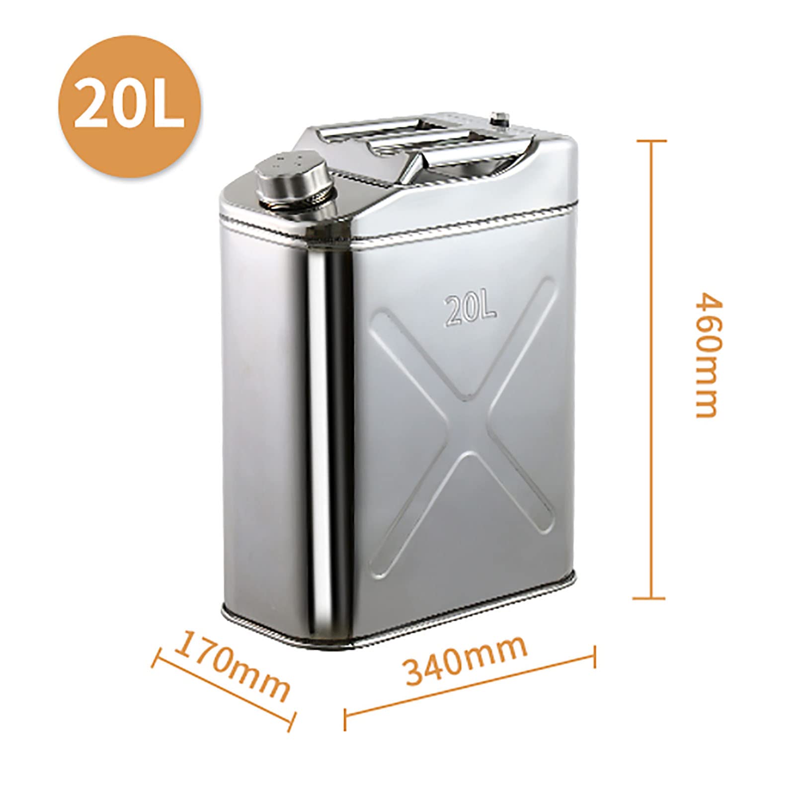 5,10,15,20L Kanister na paliwo Jerry Cans Stal nierdzewna 304 Olej napędowy Benzyna Srebrny Heavy Duty Walcowany na zimno (20L)