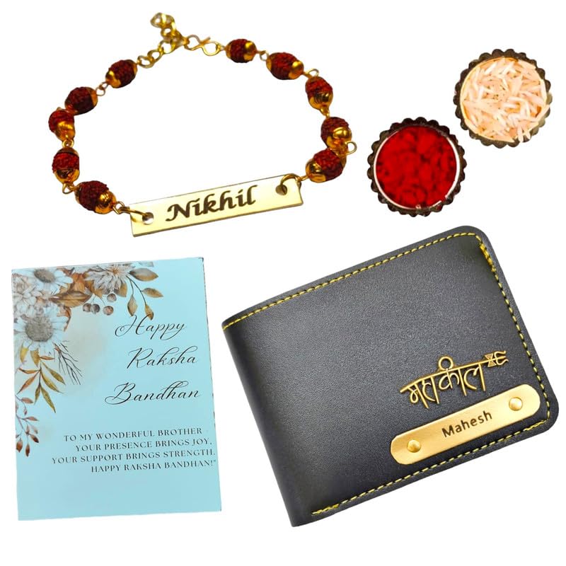 celed Personalised Wallet & Rakhi Combo with Rakhsha Bandan Card, Customised Metal Rakhi, Rudraksh Rakhi Bracklet & Wallet Combo (Grey)-picture-21