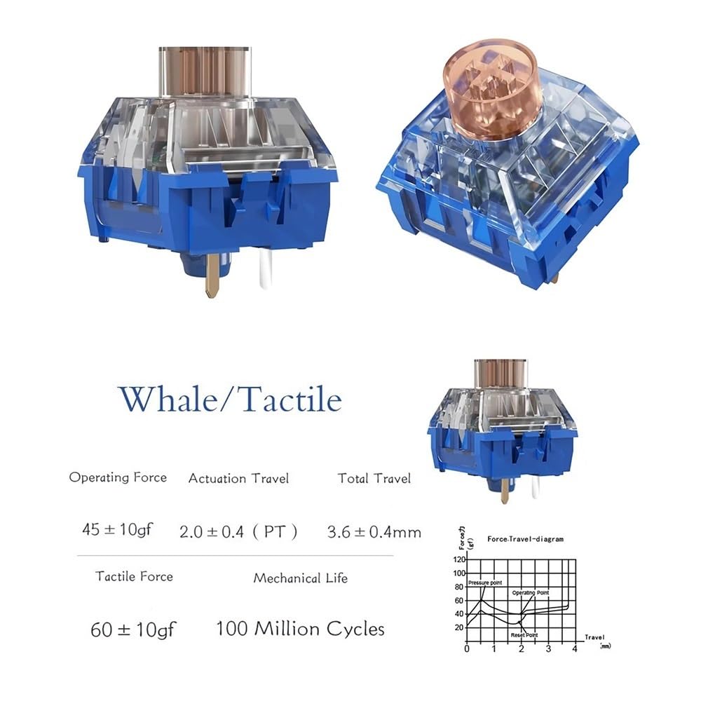 DucKey Kailh Deep Sea Silent Pro Box Switch V2, Commutateur Pré-lubrifié Transparent Linéaire/Tactile 5pin pour Clavier Mécanique Personnalisé (Color : Whale Tactile, Size : 70PCS)