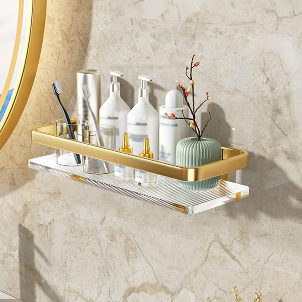 DJVHSRI Wall-Mounted Floating Shower Caddy - Acrylic Shelves with Towel Rack for Bathroom Kitchen - Versatile Space-Saving Storage