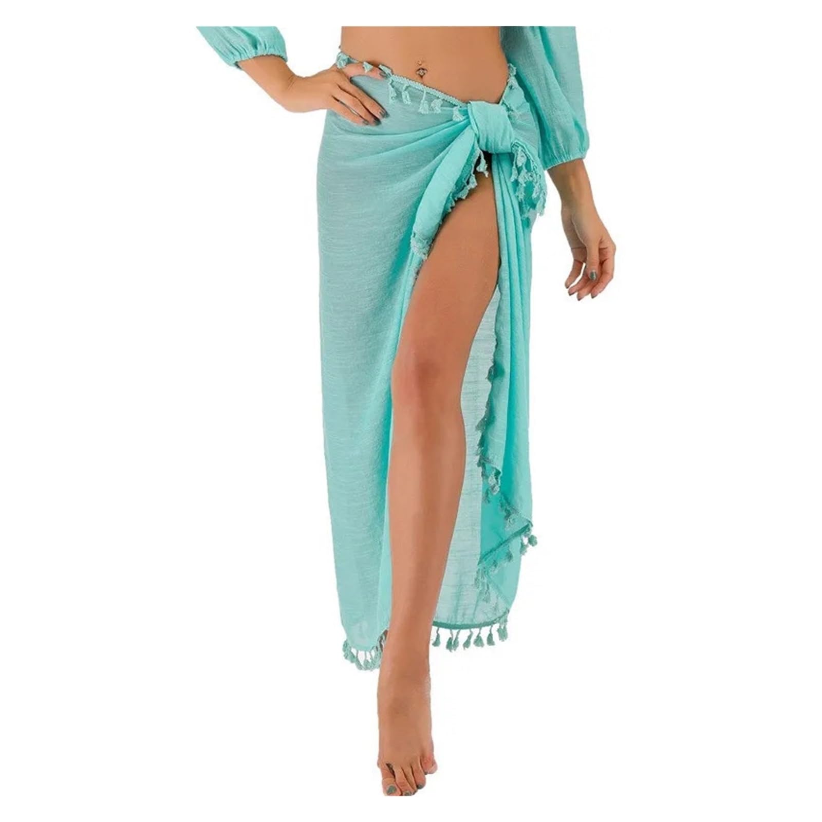 Falda Larga Envolvente Bikini Ropa Mujer Cover-up Gasa de algodón Playa Falda Cruzada Traje baño Longitud máxima Nudo Cintura Alta