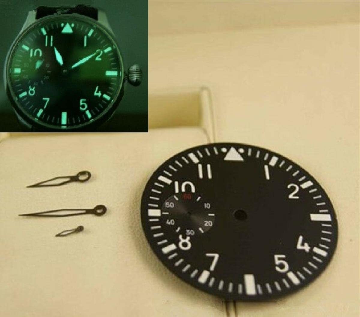 NATEFEMIN Green Luminous 38.9mm Black Watch Dial + Hands for ETA 6497 Watch Movement Accessories