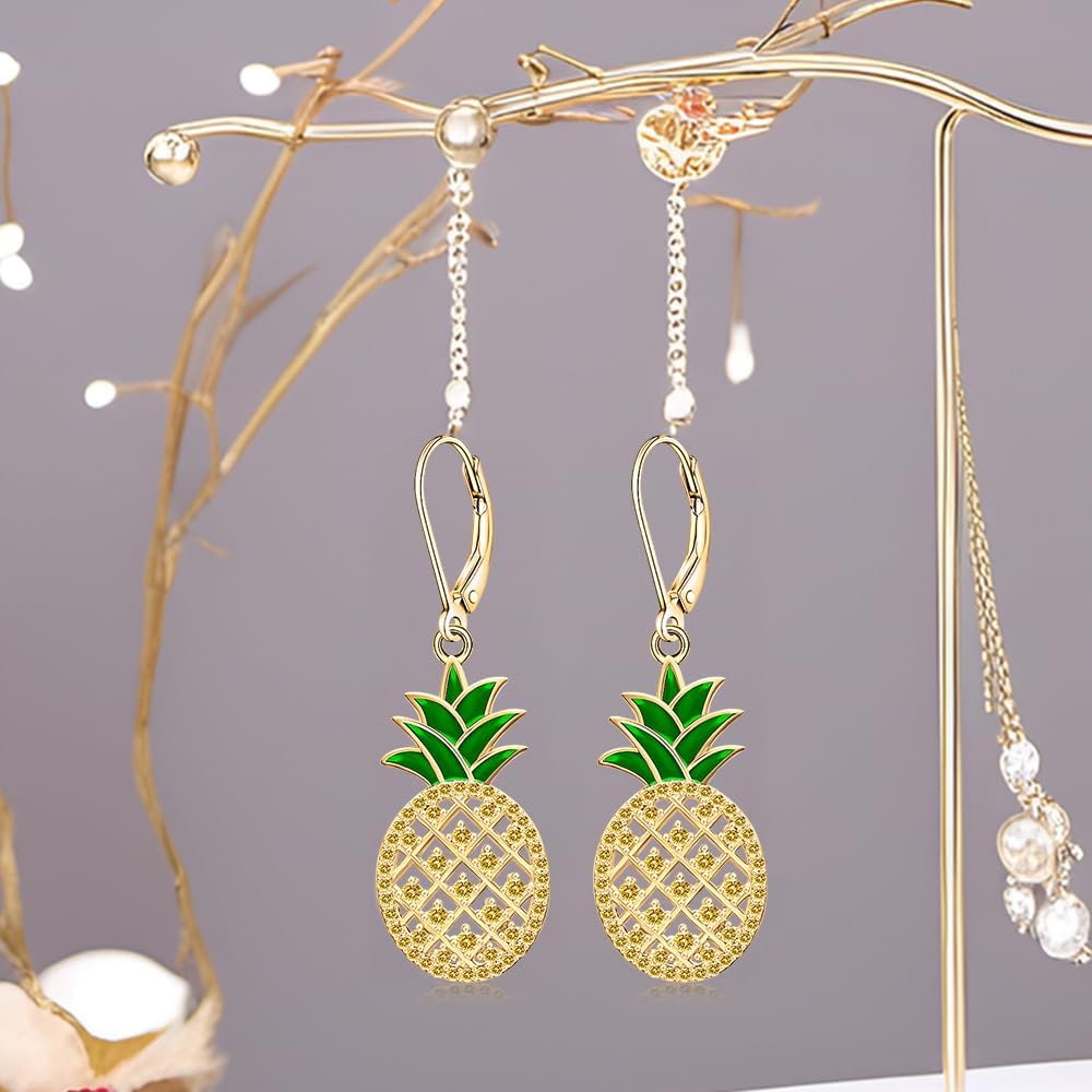 Pineapple Earrings for Women Dangle Womens Cute Pineapple Earrings Sterling Silver Leverback Jewelry Birthday Christmas Gifts - Image 9