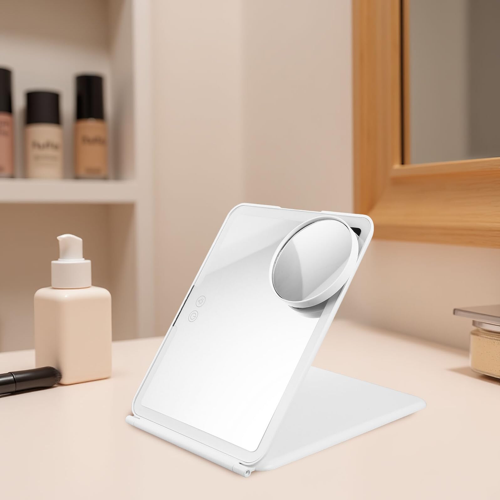 Espejo de Maquillaje Iluminado LED Portátil con Luz Neutra, Batería 1500mah, Material Abs y Aluminio, Adecuado para Escritorio y Uso en Casa