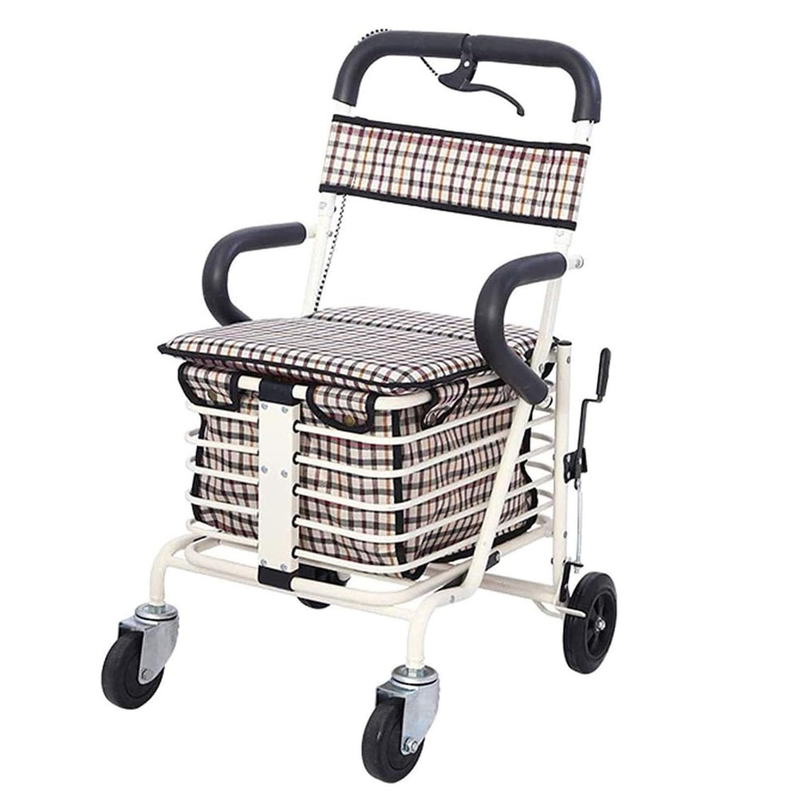 Rollator De 4 Ruedas, Carrito Compra Andador con Asiento Y Frenos Carrito Andador Ancianos Ligero Plegable White