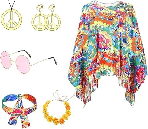 HYDTQCL Disfarce hippie mulher, disfarces hippies, anos 70 mulheres, disfarce hippie mulher para carnaval festa, cosplay