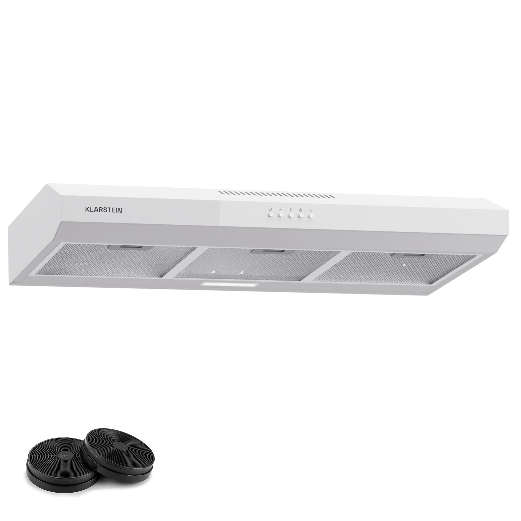 Klarstein Okap kuchenny 90cm, Okap wyciągowy z filtrem aluminiowym do zmywarki, Cichy okap wyciągowy, Przepływ 200m³/h, Wydajne okapy ścienne z diodami LED i panelem dotykowym