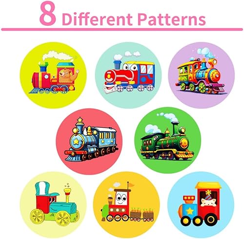 Miniatura 2 de 500 calcomanías de dibujos animados de tren pequeño para niños y adolescentes, etiquetas de sello redondo, diferentes calcomanías de tren de dibujos