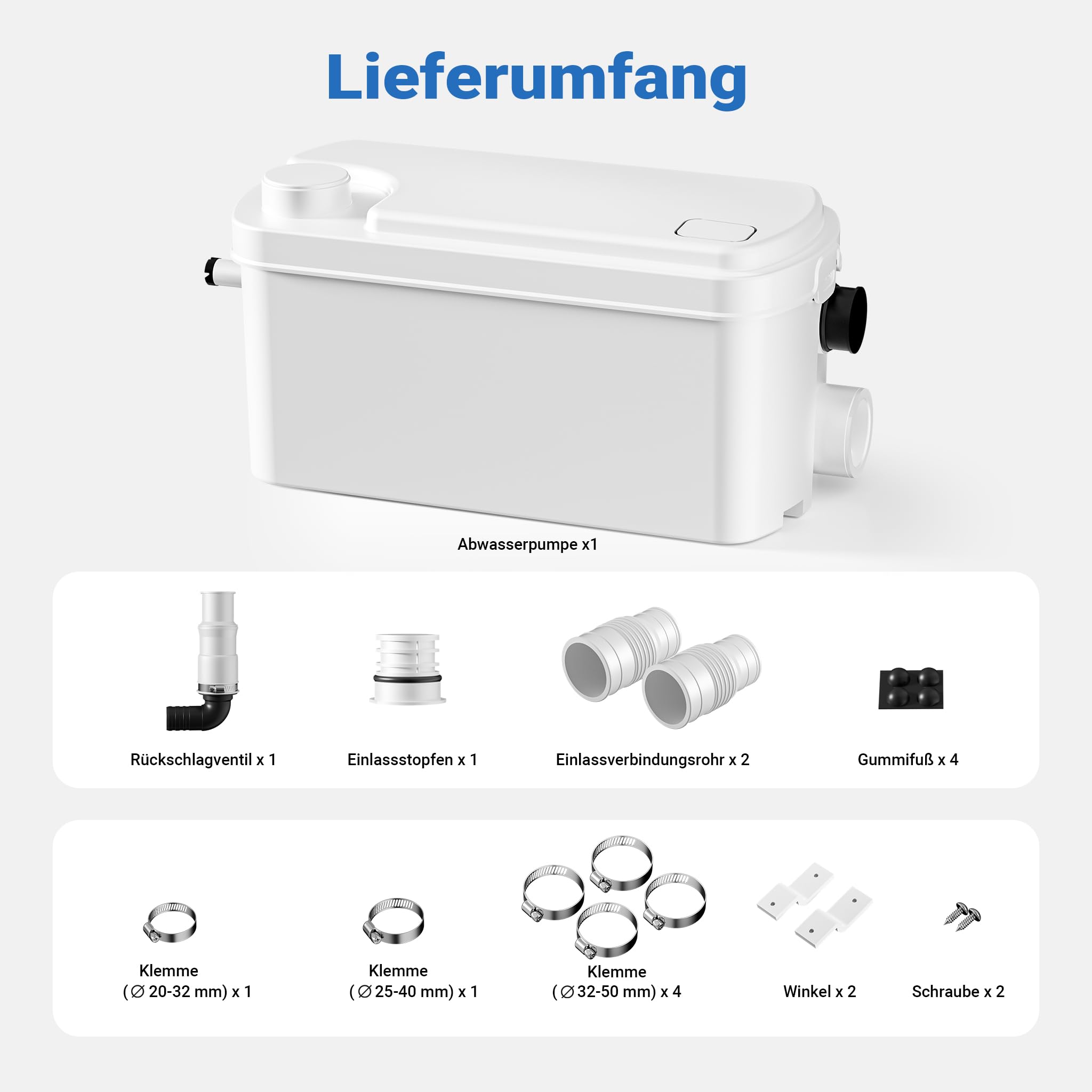 XPOtool 3/1 Kleinhebeanlage 250 W mit 3 Einlässen, Hebeanlage bis 8,5 m Höhe, Abwasserhebeanlage z. B. für WC und Dusche, kompakte Fäkalienhebeanlage