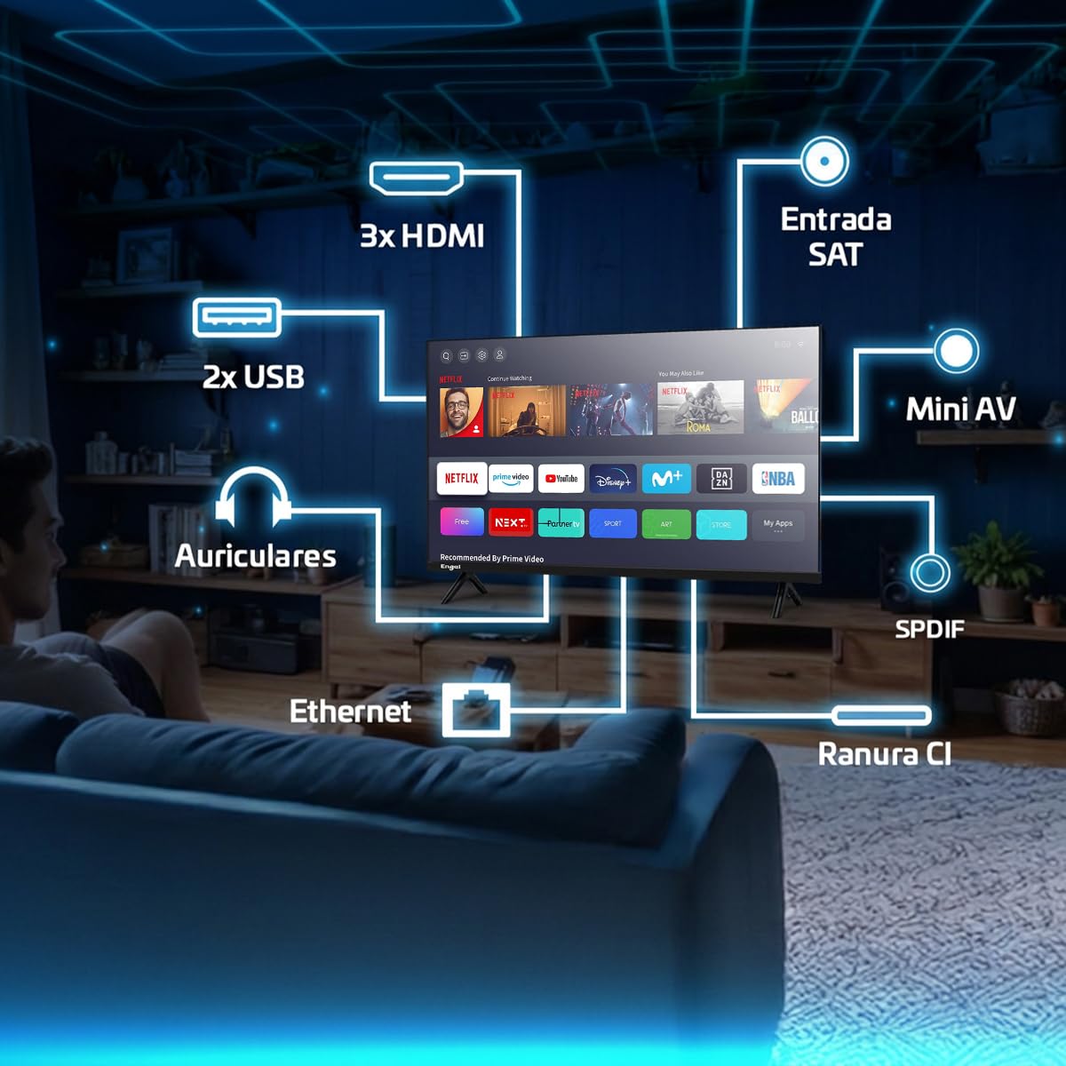 Engel LE3287SM Smart TV LED 32 Pulgadas HD Ready con VIDAA, Dolby Audio, DVB-T2/S2/C, 2 HDMI, 2 USB, Ethernet, Ranura Ci, PVR Time Shift, Modo Hotel y VESA 200x100