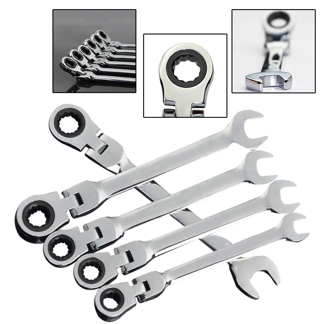 Ringschlüssel Mit Ratsche, 17 Mm – Chrom-Vanadium Stahl, Flexibel Drehbar, Für Autoreparatur & Haushalt