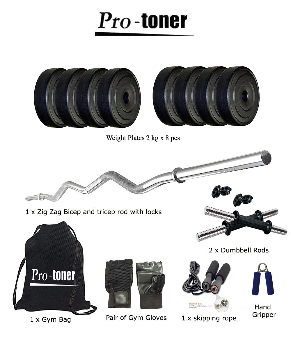 Protoner 16Kg PVC Combo Home Gym Package, Black