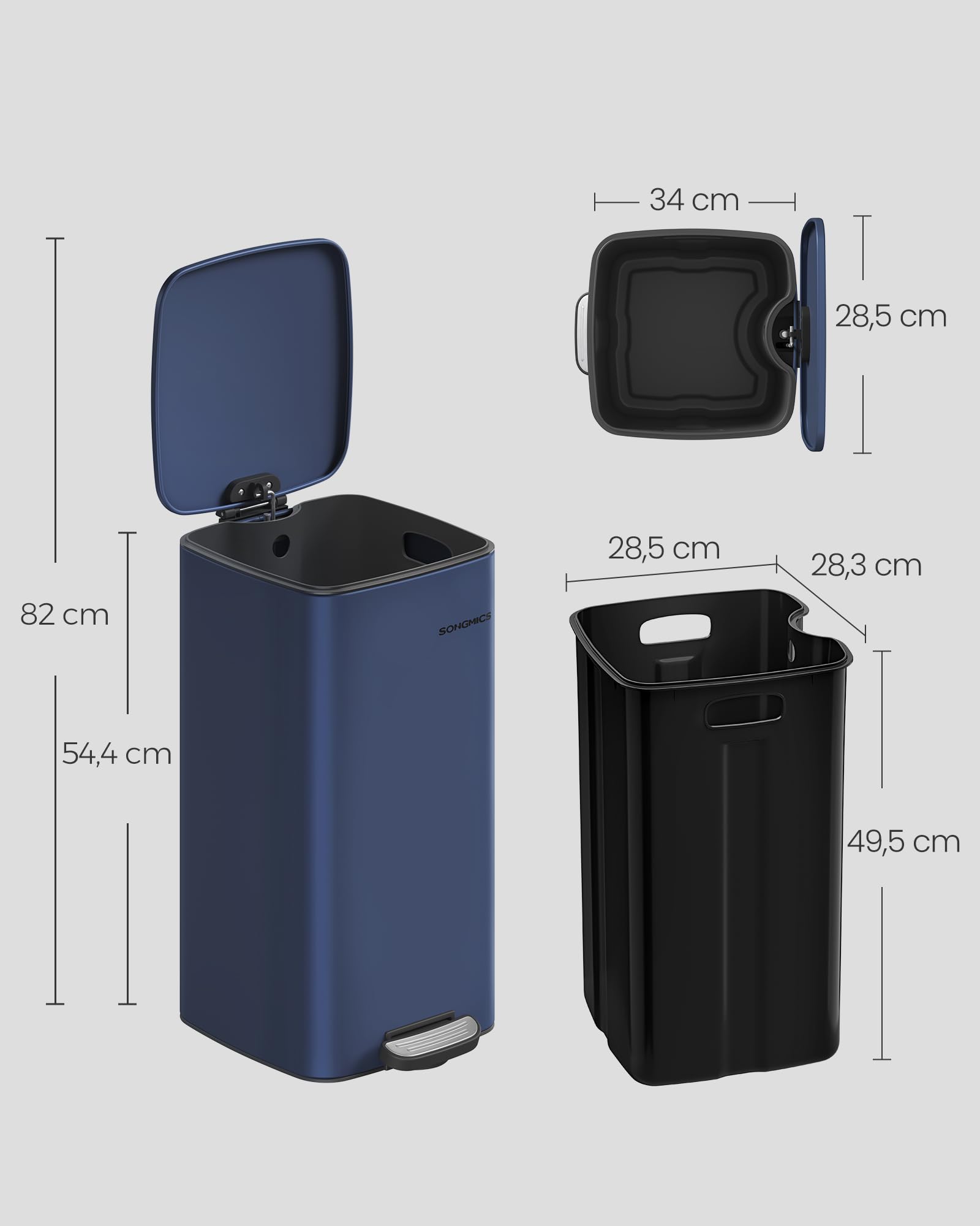 Poubelle De Cuisine 30L SONGMICS - Pédale Fermeture Douce, Seau Amovible