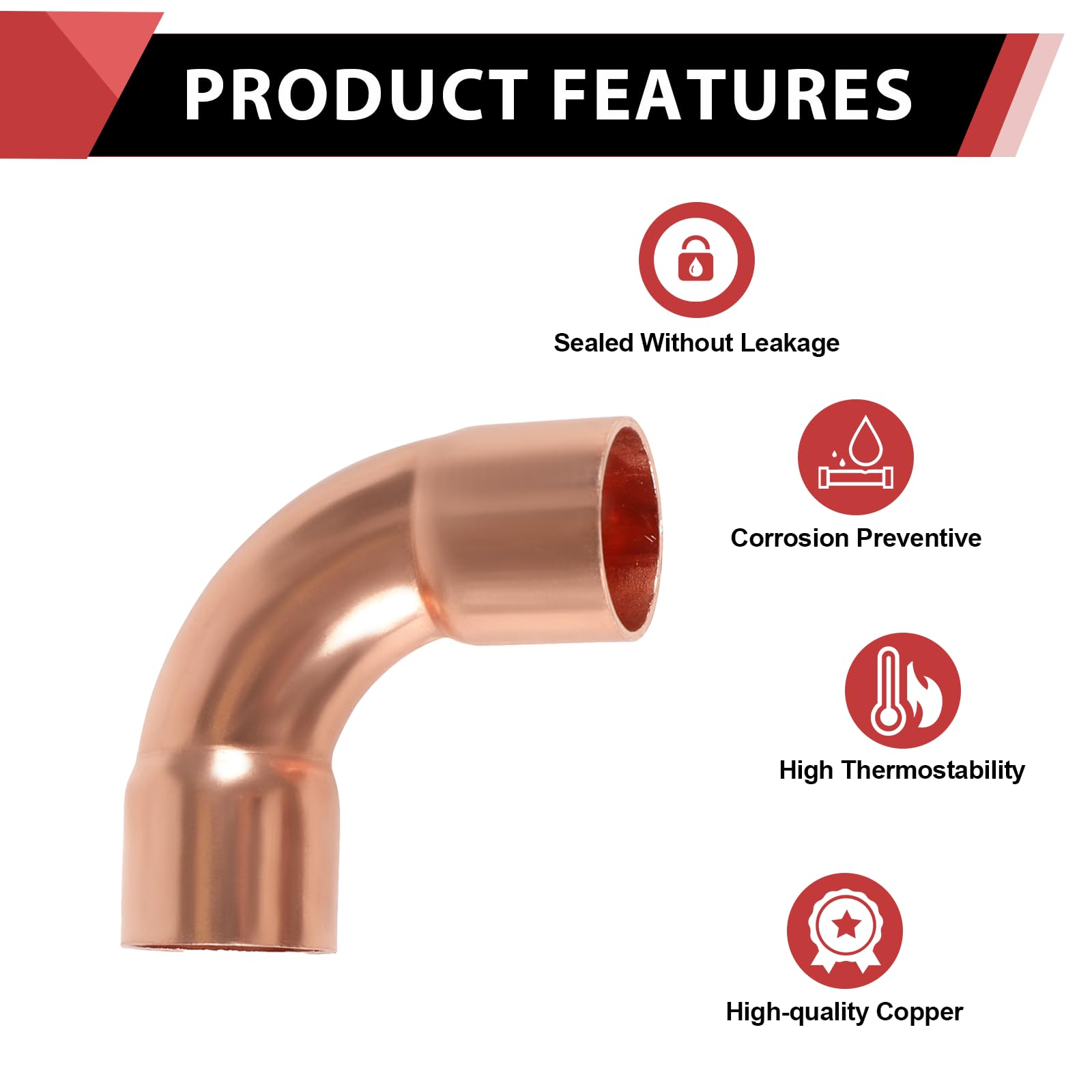 EFIELD COPPER133 - Codo de cobre de giro largo de 90 grados de 3/4 pulgadas C x C, accesorios de fontanería de cobre LF con conexión de soldadura por sudor (COPPER133)