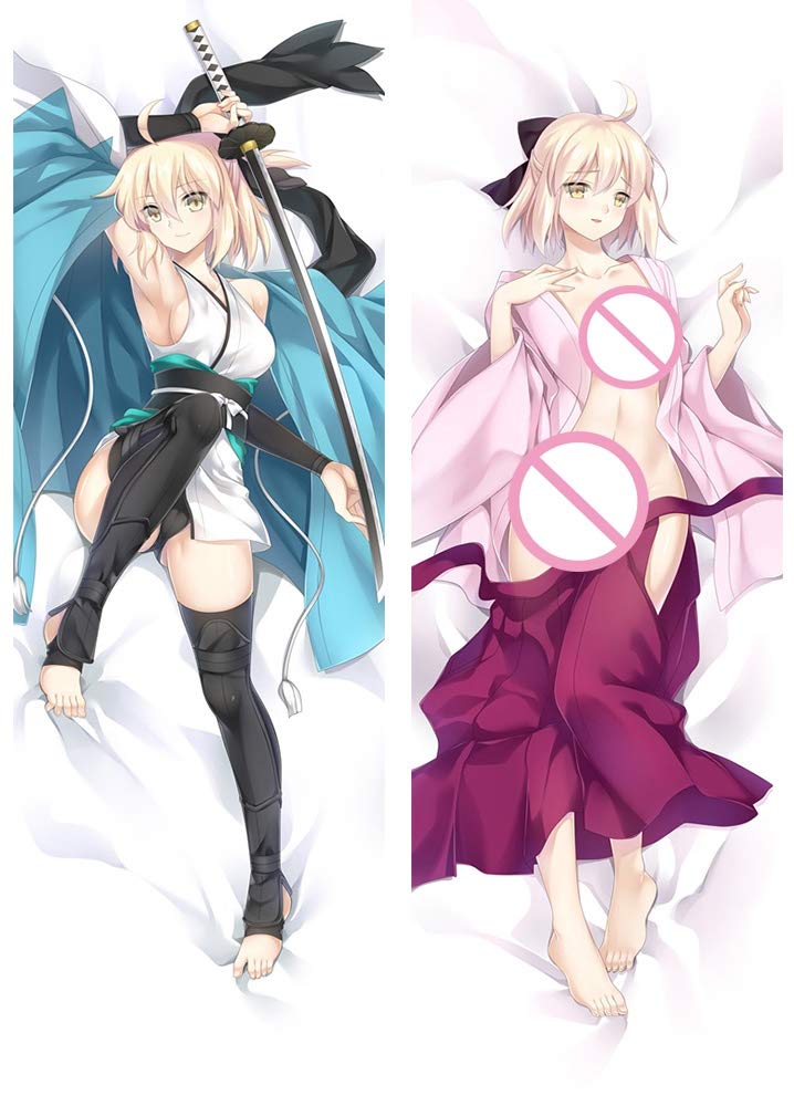 Knmbmg Fate/Grand Order: Okita Souji/Saber Body Pillowcase, Anime Pretty Girl Sexy White Underwear Double-Sided Pattern Peach Skin Adult Pillow Cover, Home Sofa Decorative Anime Fan Favorite