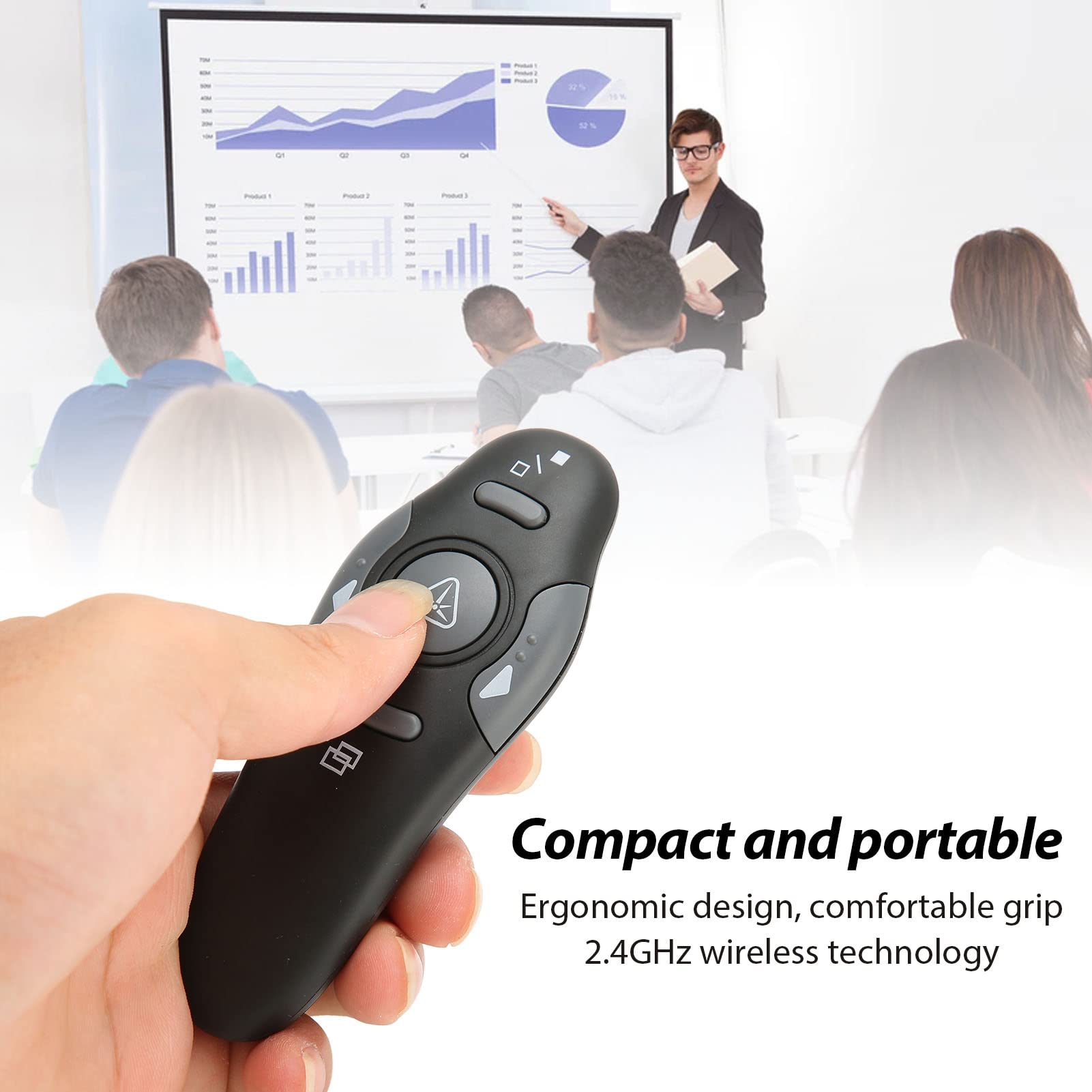 Bezprzewodowy Prezenter Zdalny, Prezentacja Clicker RF 2.4GHz Bezprzewodowy Prezenter Remote Clicker do Prezentacji PowerPoint PPT Slide Advancer do Keynote PC Laptop