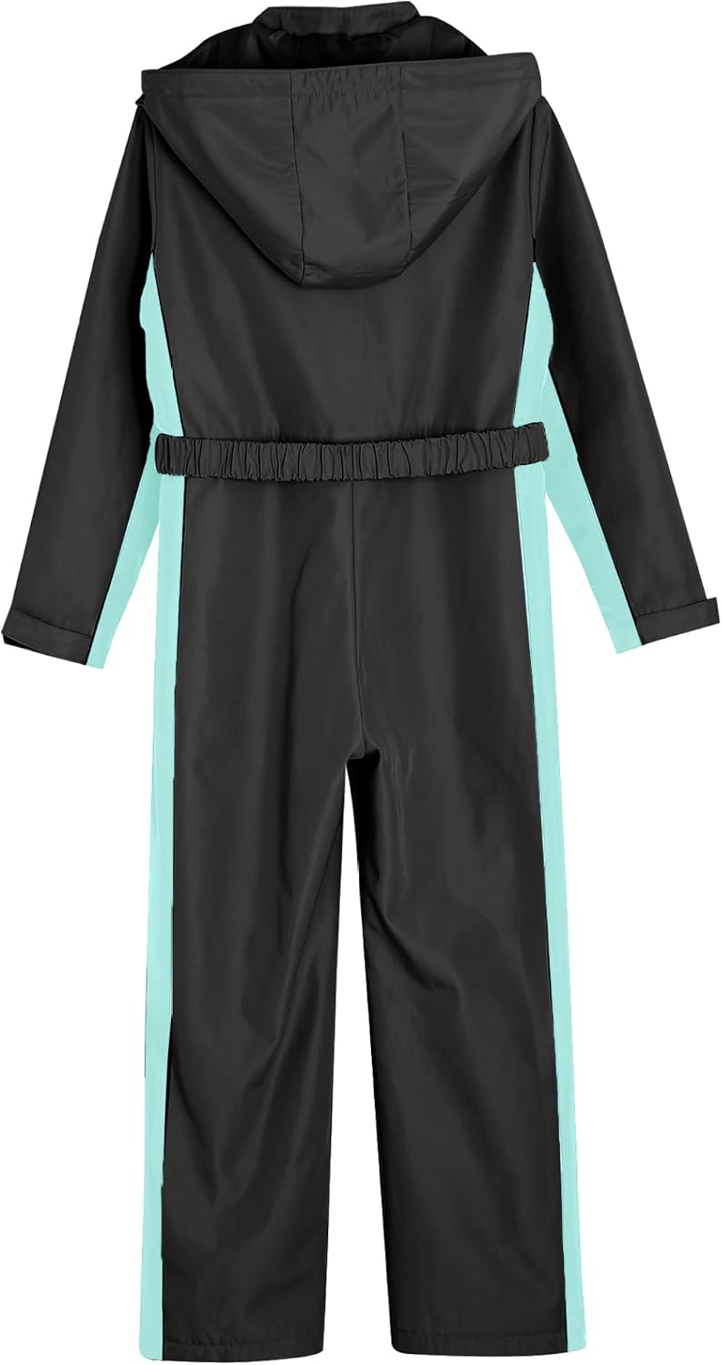 Kids Girls One Piece Hooded Ski Suit Winter Warm Snowboard Ski Suits Waterproof Windproof Snowsuit Black 8 Years