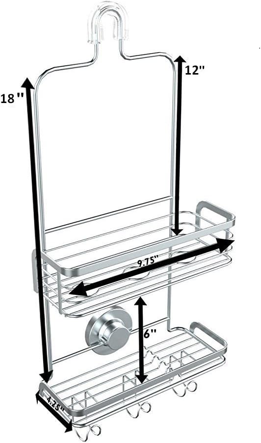 Vidan Home Solutions Modern Hanging Shower Caddy | Stainless Steel Rustproof | 2 Tiers of Shelves - 3 Hooks | Includes Superior Suction Cup