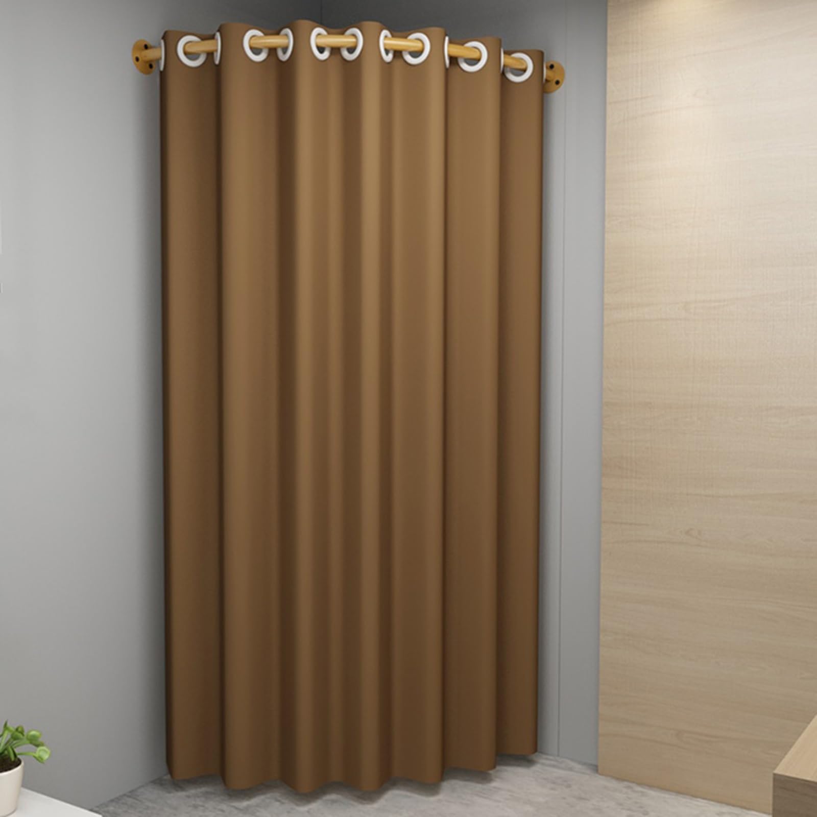 Eckumkleidekabinenstange, tragbare Mobile C-Umkleidekabine für Bekleidungsgeschäfte, freistehende Sichtschutzwand zur Wandmontage für Einkaufszentren, Show-Backstag,Brown-120cm