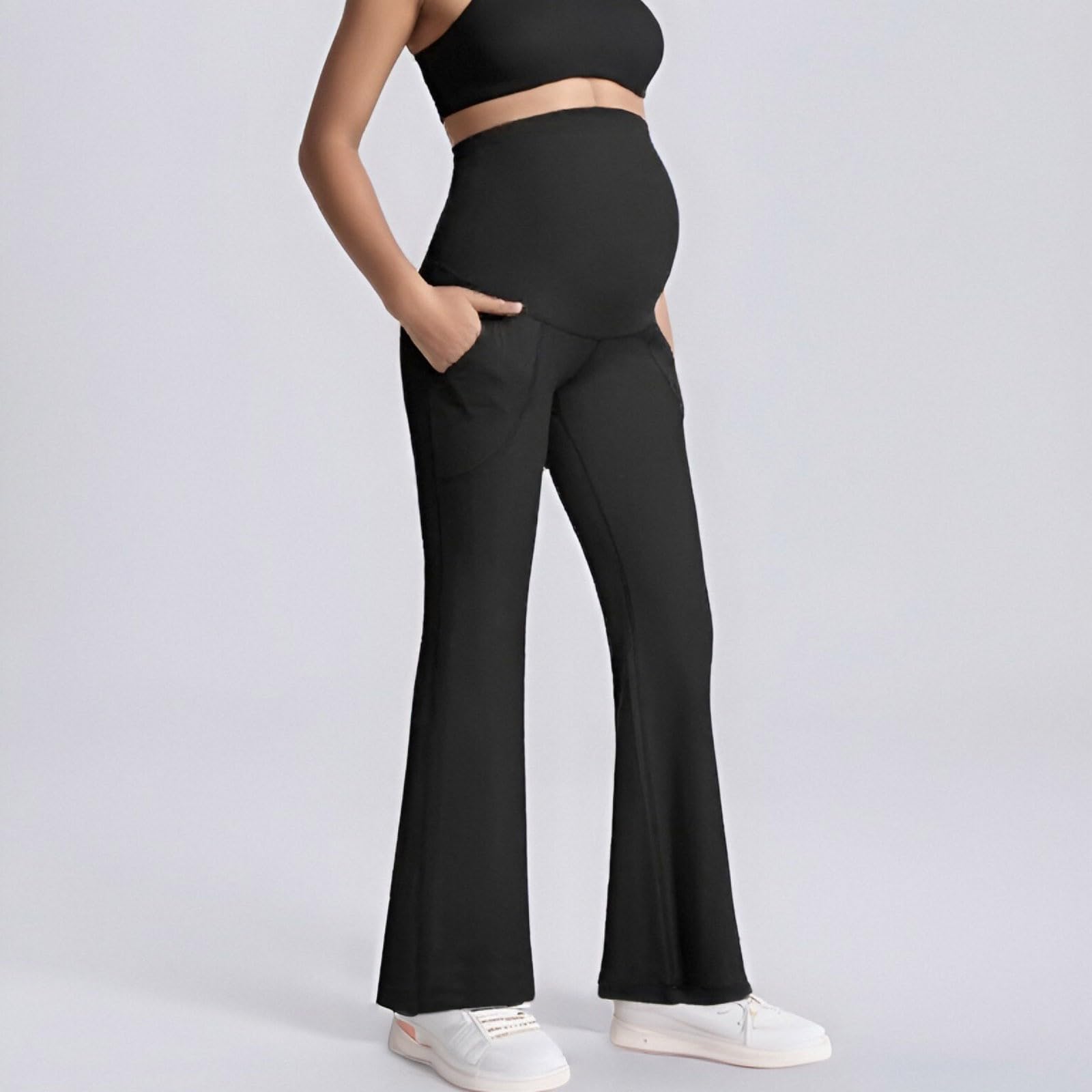 Generisch Umstandsmode Schwangerschaftsleggings Freizeithose High Waist Yogahose Elastisch Bootcut Umstandsleggings Umstandshose Stretchgummi Sportleggings Jogging Für