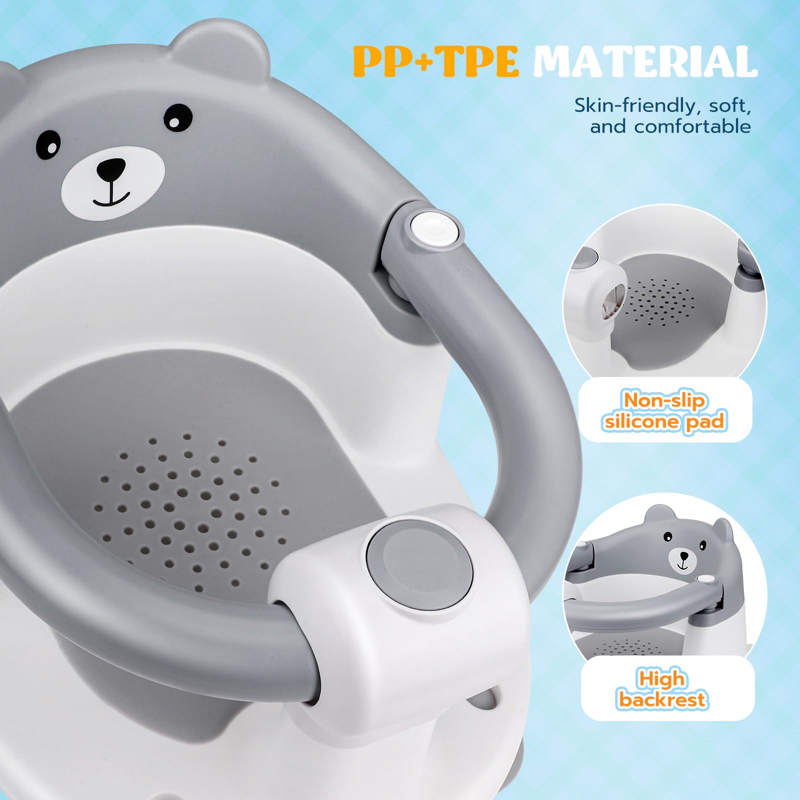 baby-badewannensitz Babybadsitz, stabiler Babybadsitz mit 4 Saugtaschen, tragbarer Badestuhl für Dusche oder Badewanne, ergonomischer Babybadsitz geeignet von 6 bis 24 Monaten