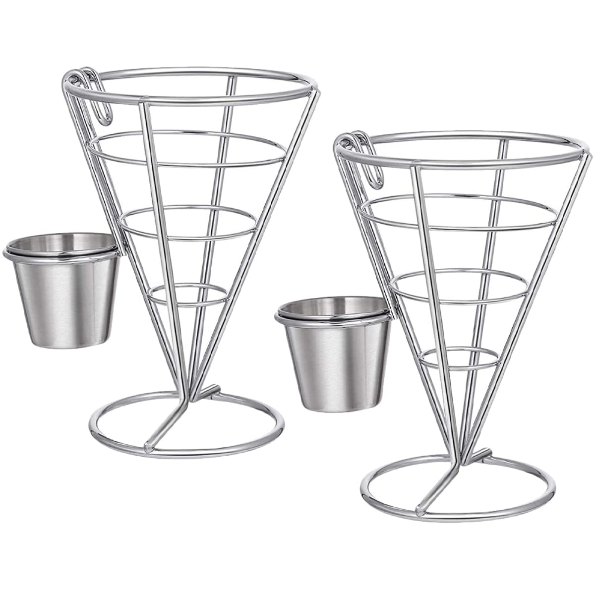 KICHOUSE 2pcs French Fries Chips Stand Dipping Sauce Holder for Car Appetizer Serving Basket French Fries Storage Holder Food Cone Display French Fries Cone Cups Silver Stainless Steel