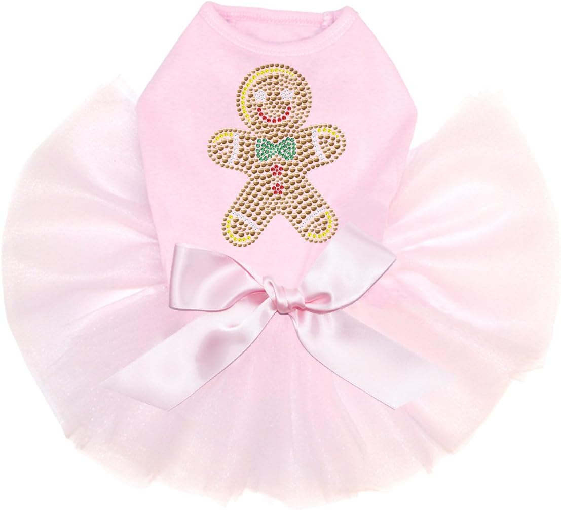 Ginger Bread Man - Bling Rhinestone Christmas Dog Tutu Dress, XS Pink