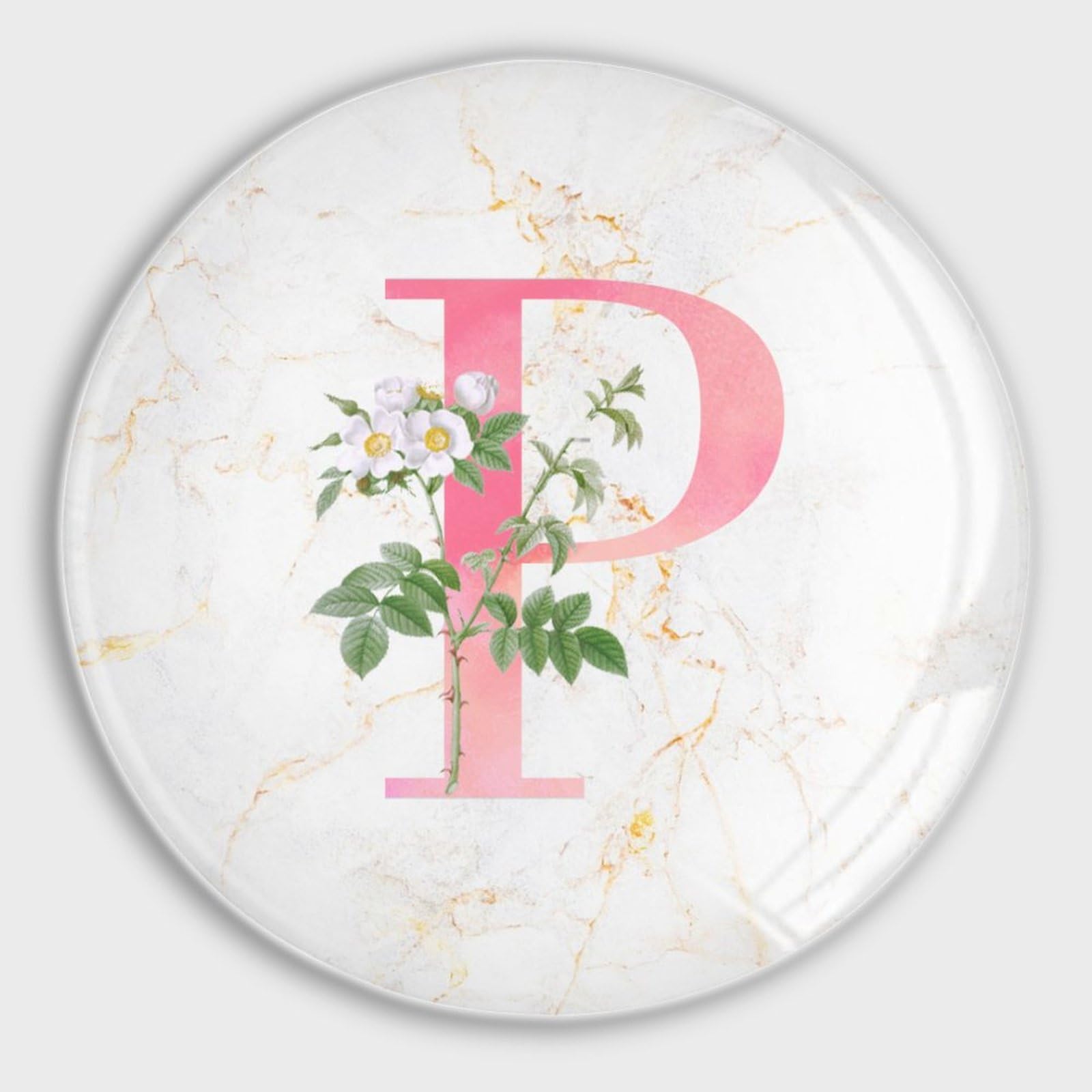 Aimants de réfrigérateur lettre P lot de 4 en verre blanc floral