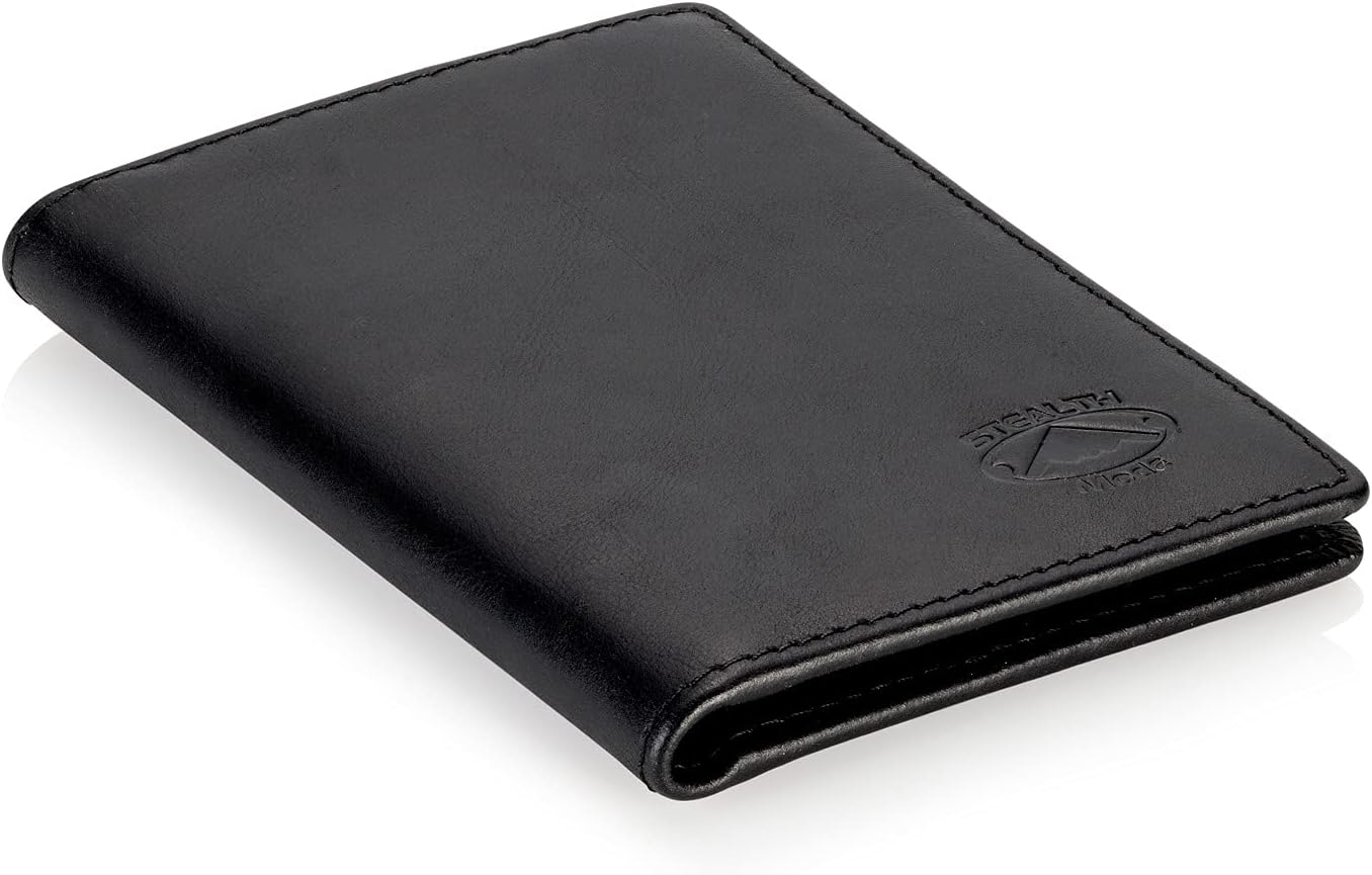 Stealth Mode Men's Slim Front Pocket Wallet - RFID Blocking, Thin Minimalist Bifold Design, Genuine Leather - ID Badge Window and 5 Sleeves for Money, Credit and Debit Cards, Driver's License - Black - Image 8