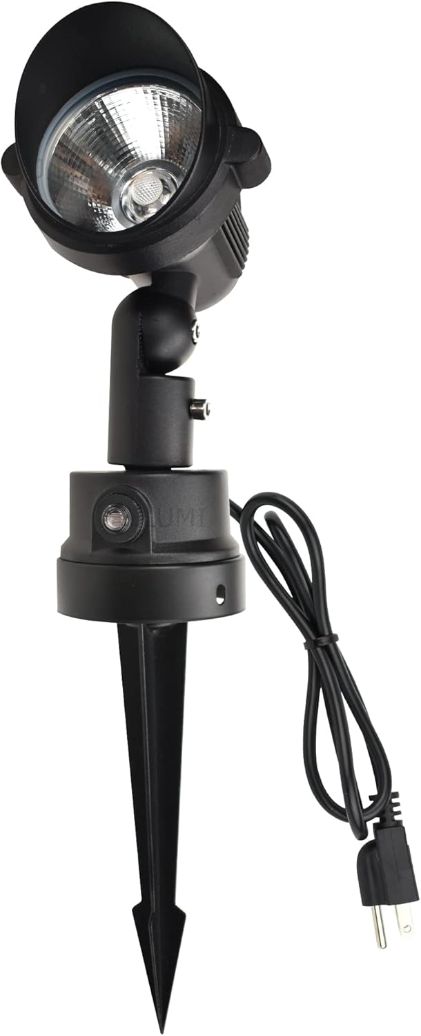 GBS9912 Outdoor LED Spotlight with Photocell Sensor, 120V 12W 5000K Daylight White, Photocell Enabled, 3 FT Cord with Plug in Outdoor Lighting, Black