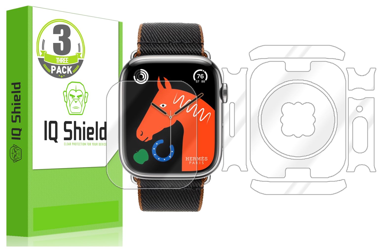IQShieldFull Body Protector Compatible with Apple Watch Series 9 (45mm)(3-Pack)+ Clear (Full Coverage) Screen Protector HD and Anti-Bubble Film