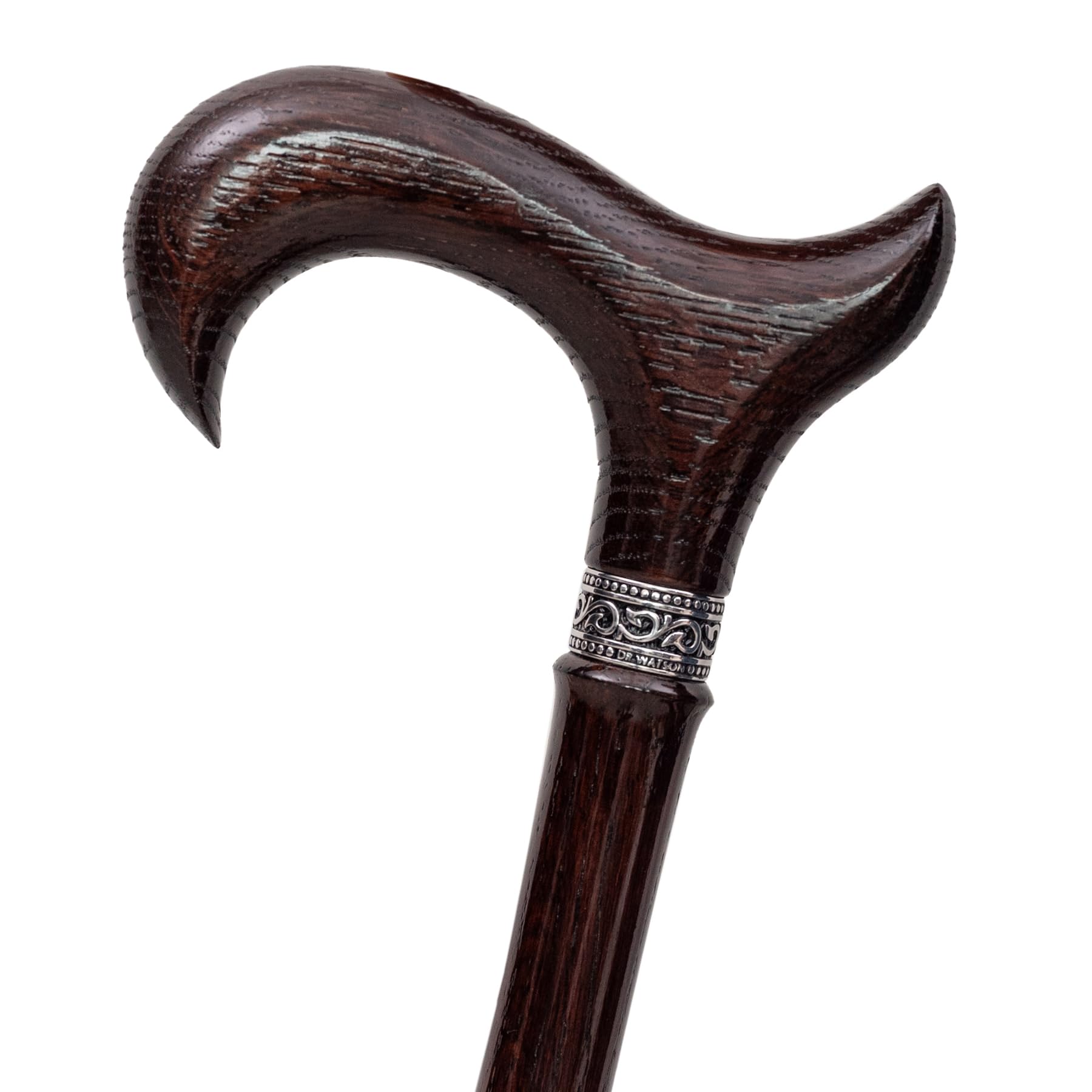 Dr. Watson Prestige Derby Walking Stick – Handcrafted Oak Wood Cane with Incrusted Stainless Steel Collar
