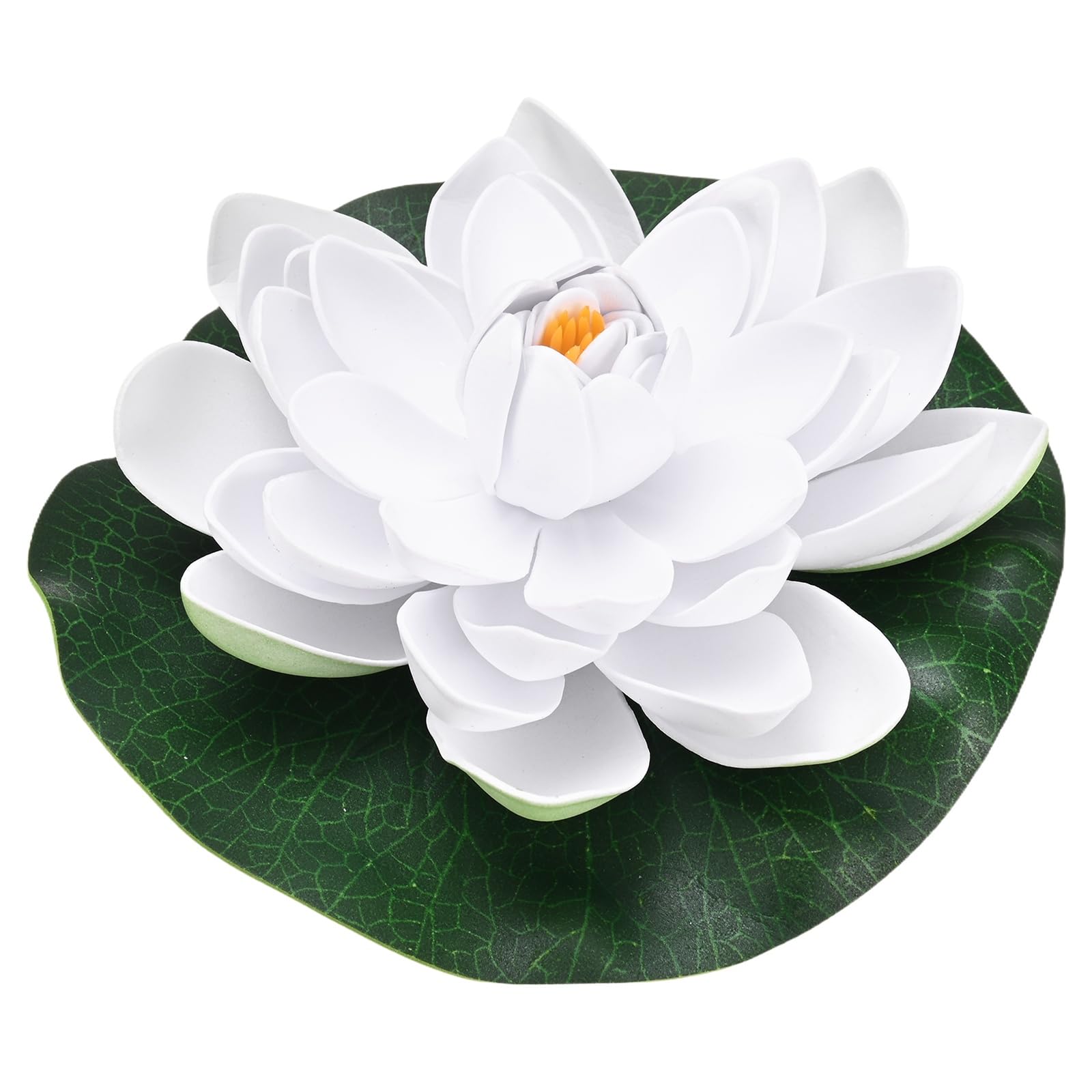 M METERXITY 1-Set Artificial Floating Foam Lotus Flower with Water Lily Pad, 7 Inch Fake Lotus Flowers Water Lilies for Pool/Fountain/Garden Decor, Pond Plants Ornaments [White]