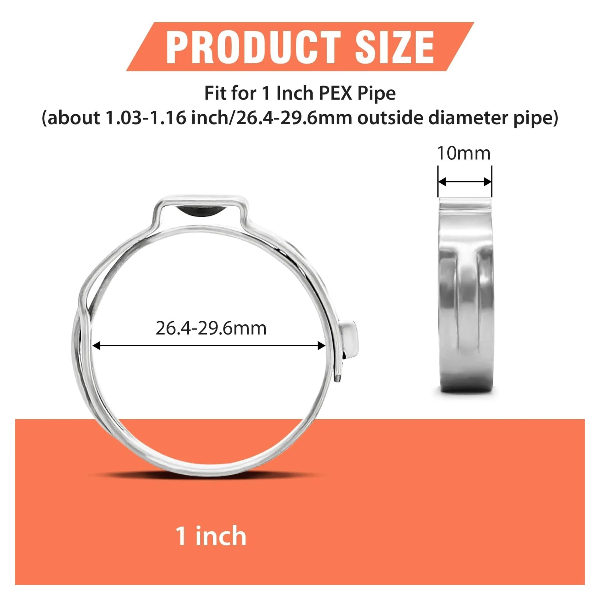 60 abrazaderas PEX de 1 pulgada, anillos de abrazadera de manguera de una sola oreja de acero inoxidable 304, anillo de engarce PEX, abrazadera de ajuste de tubería PEX de 29,6 mm
