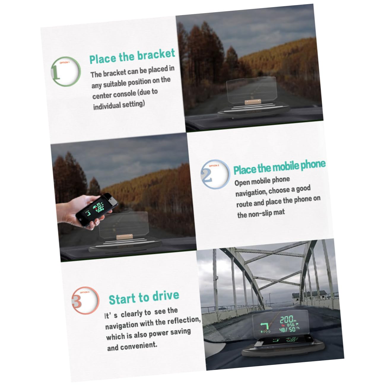 jojofuny Supporto per Cellulare da Auto Display Head-up e Navigazione Gps Pellicola Riflettente per Mostrare Informazioni Supporto per Telefono Slot per Telefoni Fino