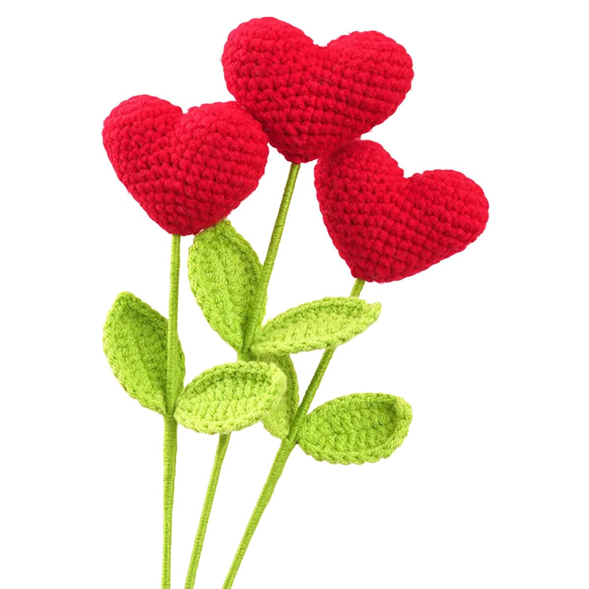 Bouquet de 3 fleurs artificielles faites main, artisanat en cœur tressé