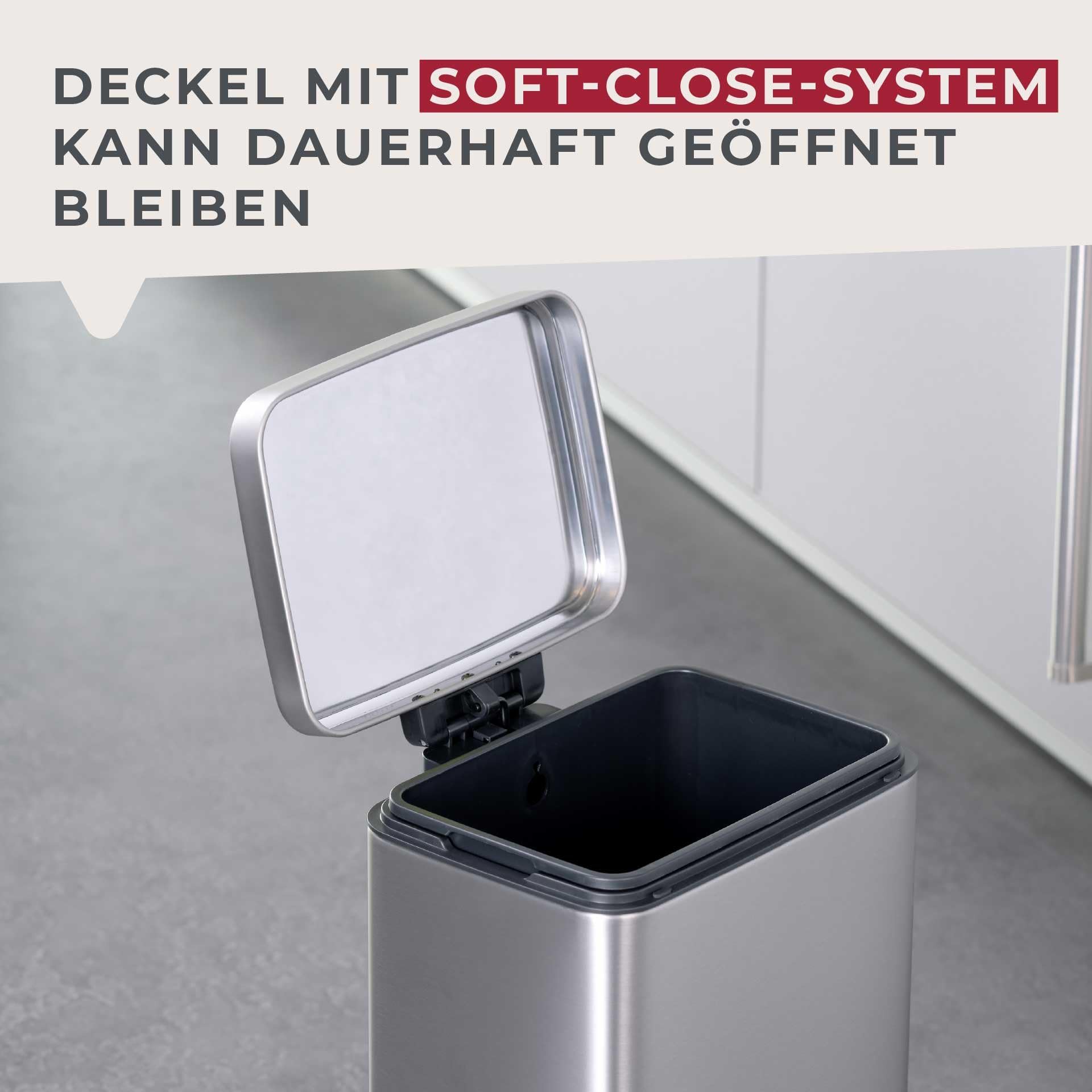 FACKELMANN CHICAGO Pedal-Abfallsammler 12L – Edelstahl matt, fingerabdruckfrei, mit stabilem Pedal und Inneneimer, gedämpfter Deckel, Ca. 27 x 26 x 39,5 cm