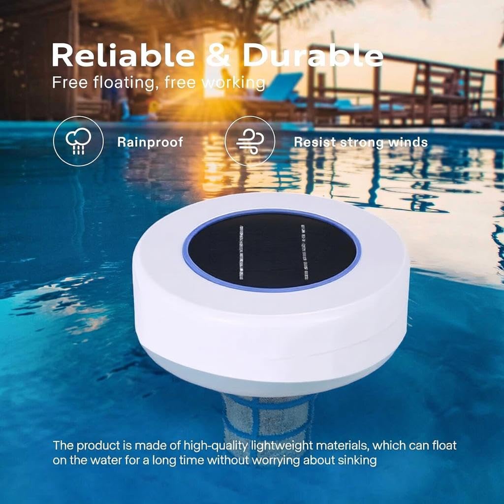 Ioniseur Solaire pour Piscine, Ioniseur Solaire Flottant Automatique pour Piscine avec Pinceau, pour Piscines Hors Sol et Creusées