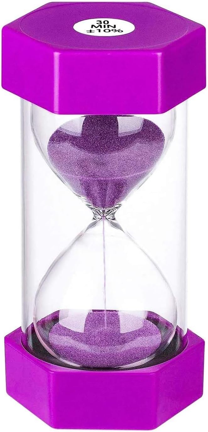 Sand Hourglass Timer 30 Minute: Plastic Sand Clock 30 Minutes, Small Purple Sand Watch 30 Min, Hour Glass Colorful Sandglass Timer for Kids, Games, Classroom, Kitchen, Decorative