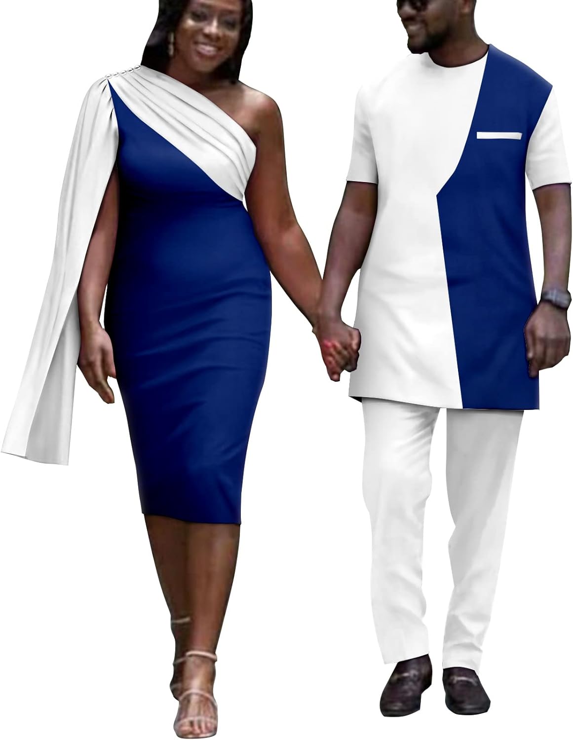 African Couple Clothes Dashiki Men's Outfits Match Shirts and Pants set Women's Sexy Beads Party Dresses