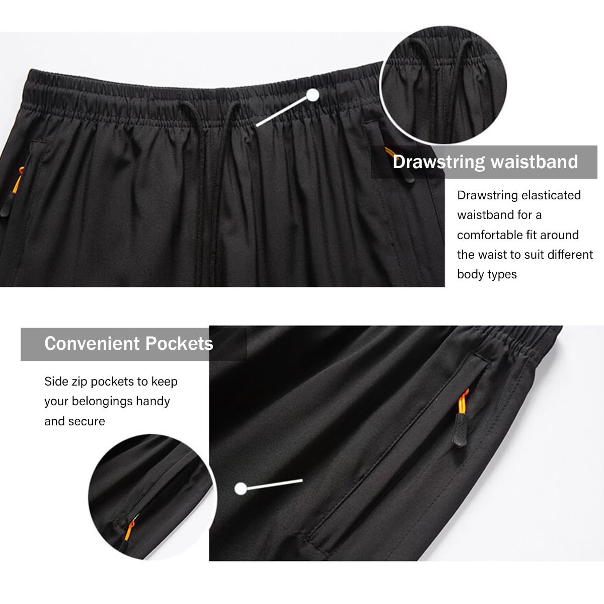 Lot de 3 Short Sport Homme avec Poche Zippée Shorts de Course à Pied Séchage Rapide Leger Pantalon Court Été Respirant Short Running Jogging Fitness pour Hommes, Taille S-6XL