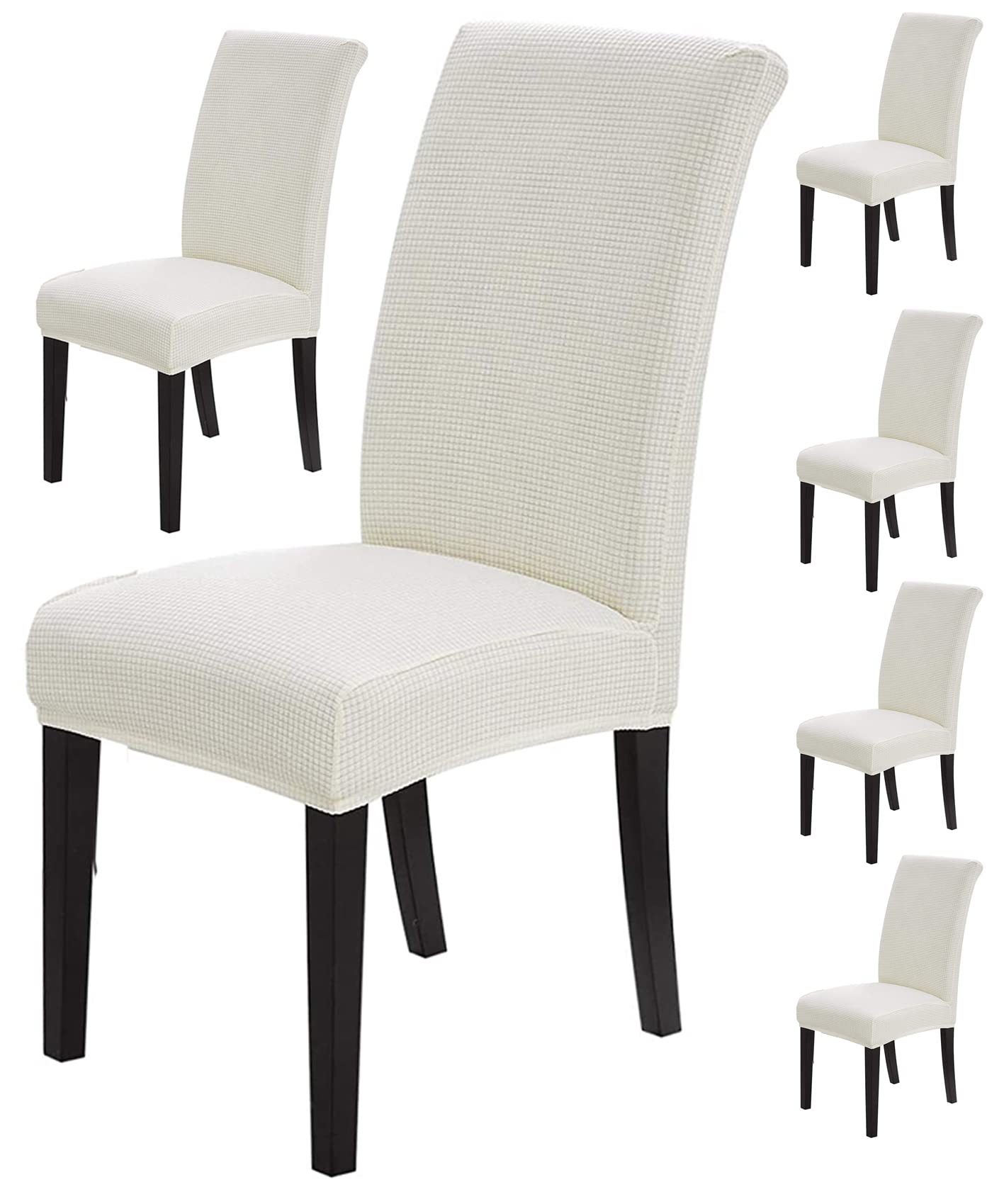 Styleys Dining Chair Cover Slipcovers, Jacquard Chair Seat Protector Removable Washable Spandex Kitchen Chair Covers for Dining Room, Set of 6, Ivory, JLMC01-image-43