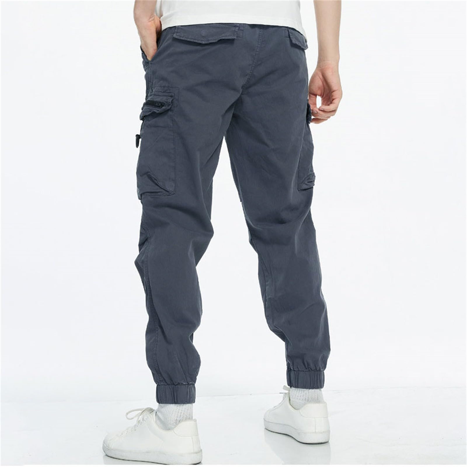 Generisch Pantalones cargo para hombres: pantalones de trabajo con muchos bolsillos, pantalones de correr con puños, pantalones de chándal ligeros, pantalones deportivos transpirables, pantalones