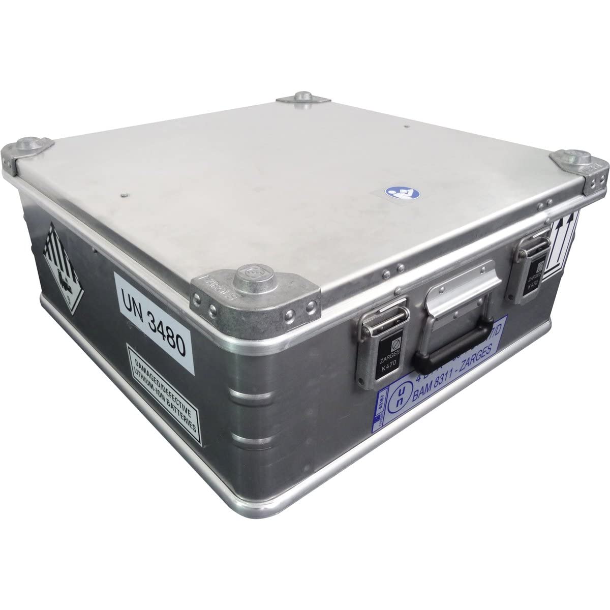 Zarges Akku Safe K470 (55 x 55 x 22 cm, silber, aus Stahl, mit Cirrux-Kissen, Batterieaufbewahrung, Batterien Schutzbox, stapelbare Batteriebox, Transportbox für Akkus) 40582