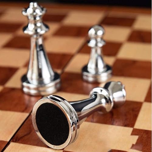 Miniatura 4 de PZFC Juego de ajedrez grande de metal plegable portátil de madera para niños y adultos principiantes juego de mesa, regalos de alta gama