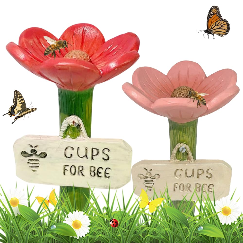 Bee Watering Station for Garden, 2026 New Cups for Bees, Resin Bee Drinking Bowl for Patio Lawn, Garden Pollinator Water Feeder for Garden Decor, Bee Water Cup for Gardeners (yellow) — view 12