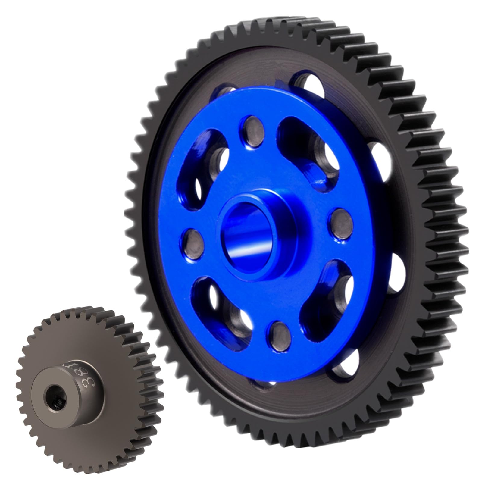 QUPA AM STORE 63T 64T 66T 71T Steel High Speed Spur Pinion Gear Set for Tamiya TT-02/TT-02D/TT-02R/TT02 TYPE-S/TT-02 SRX RC Cars Upgrade (66T-38T-Blue)