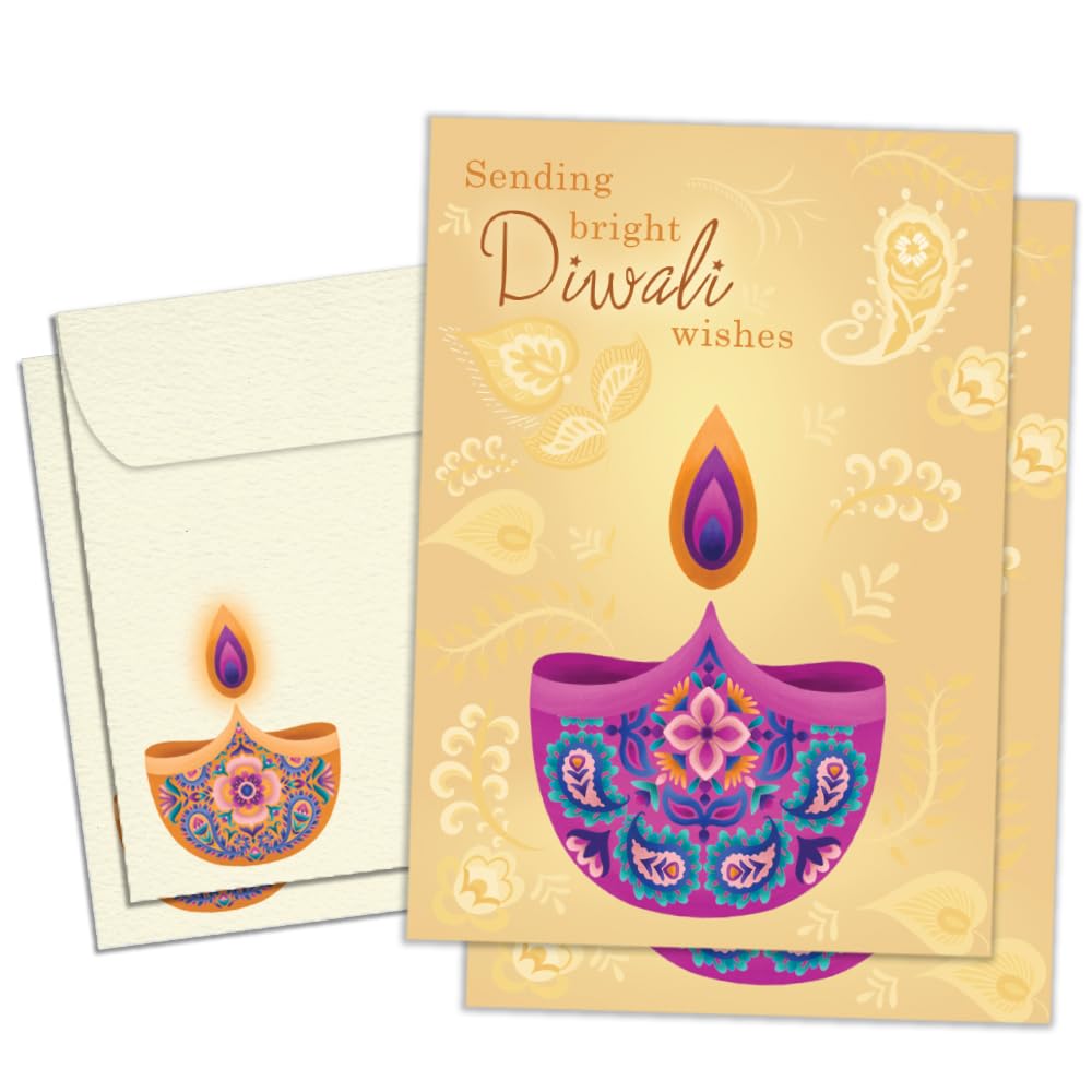 Tree-Free Greetings - Diwali Card - Artful Designs - 2 Cards + Matching Envelopes - Made in USA - 100% Recycled Paper - 5"x7" - Lighthearted, For Everyone, Sending Bright Wishes (GT64433)