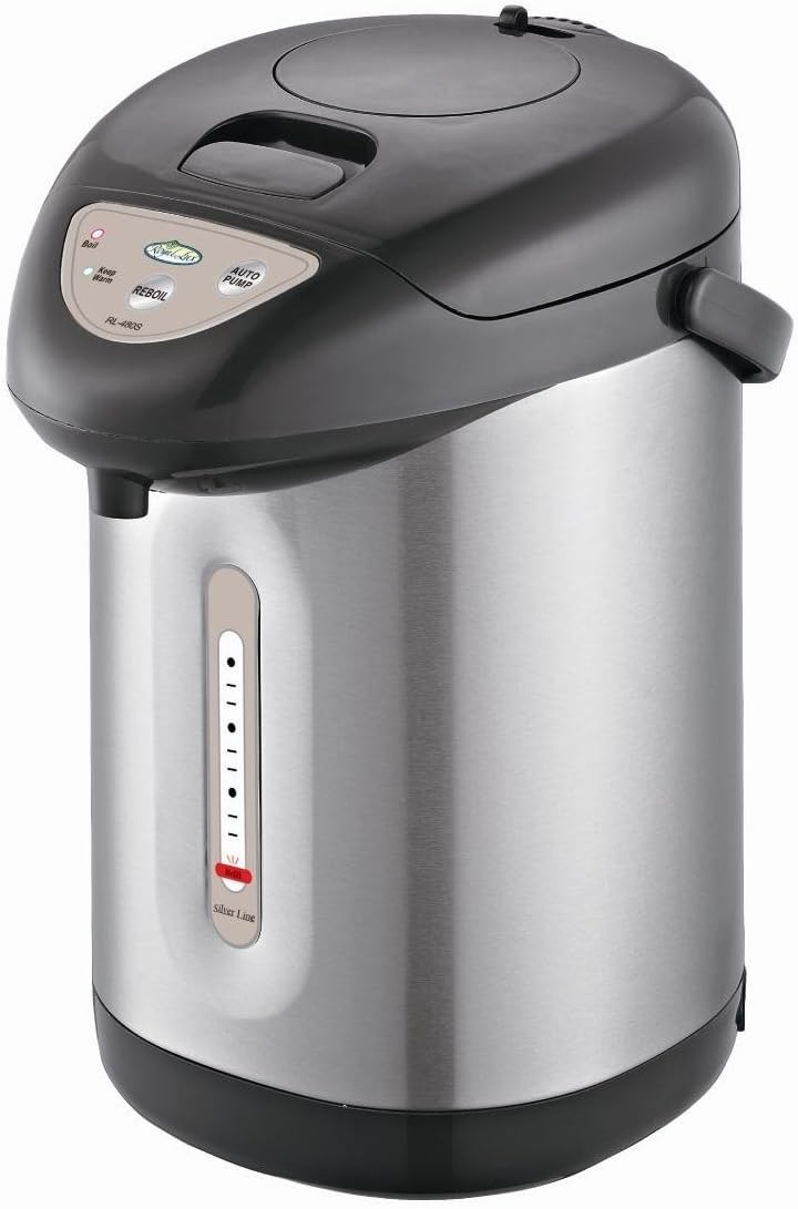 Royal Lux RL481S 4 Quart Hot Water Pump Pot with Auto Dispense, Charcoal Grey and Stainless Steel Body